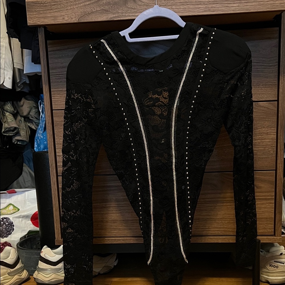 Elegant Black Lace Studded Women's body suit